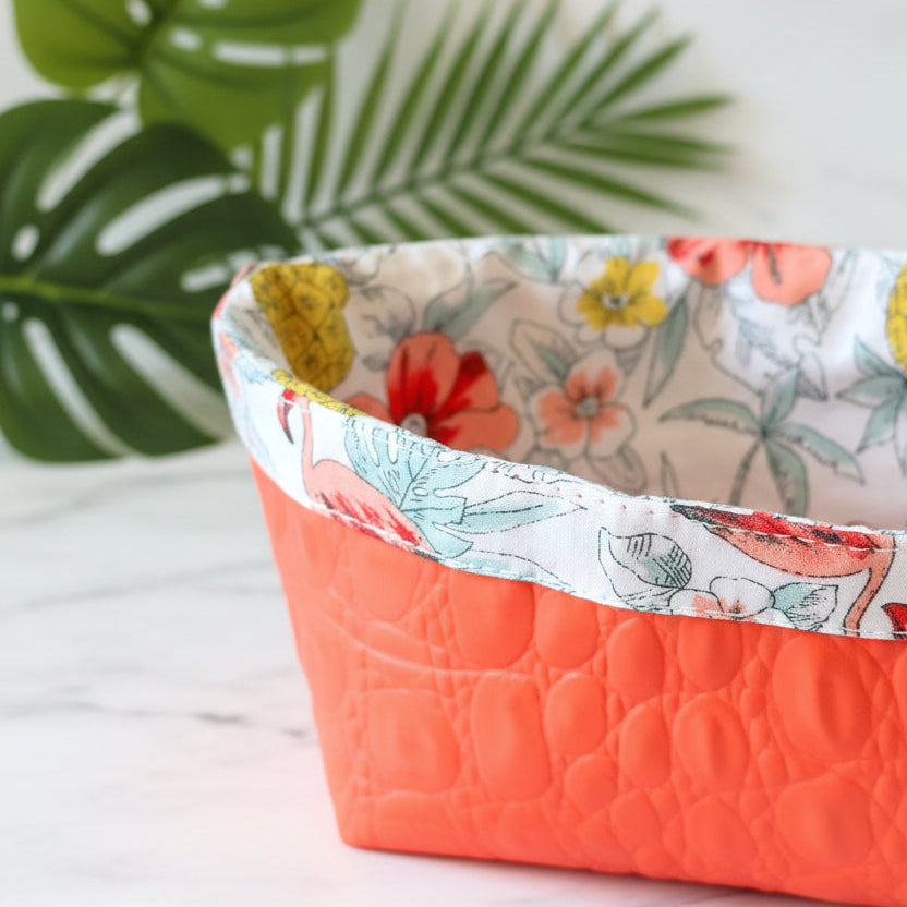 Étui-trousse multifonction en simili cuir et coton avec liseré doré élégant - orange hibiscus - interieur