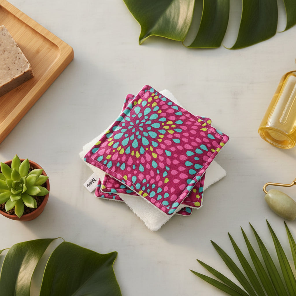 Coton démaquillant lavable réutilisable taille L - Mandala fushia