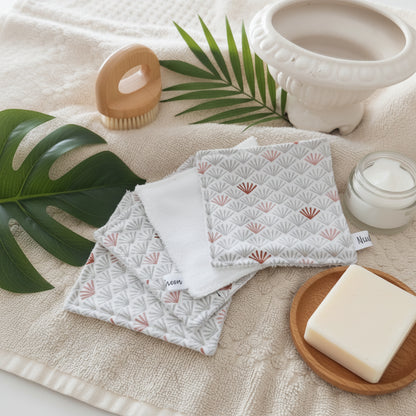 Coton démaquillant lavable réutilisable taille L - Eventail rose