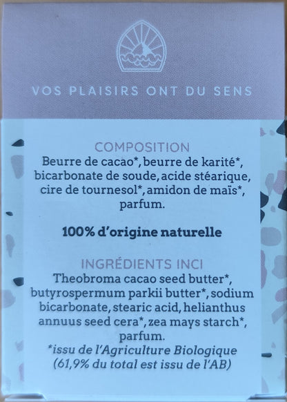 Ingrédients déodorant solide bio Matin d'été Bélice cosmétique. 