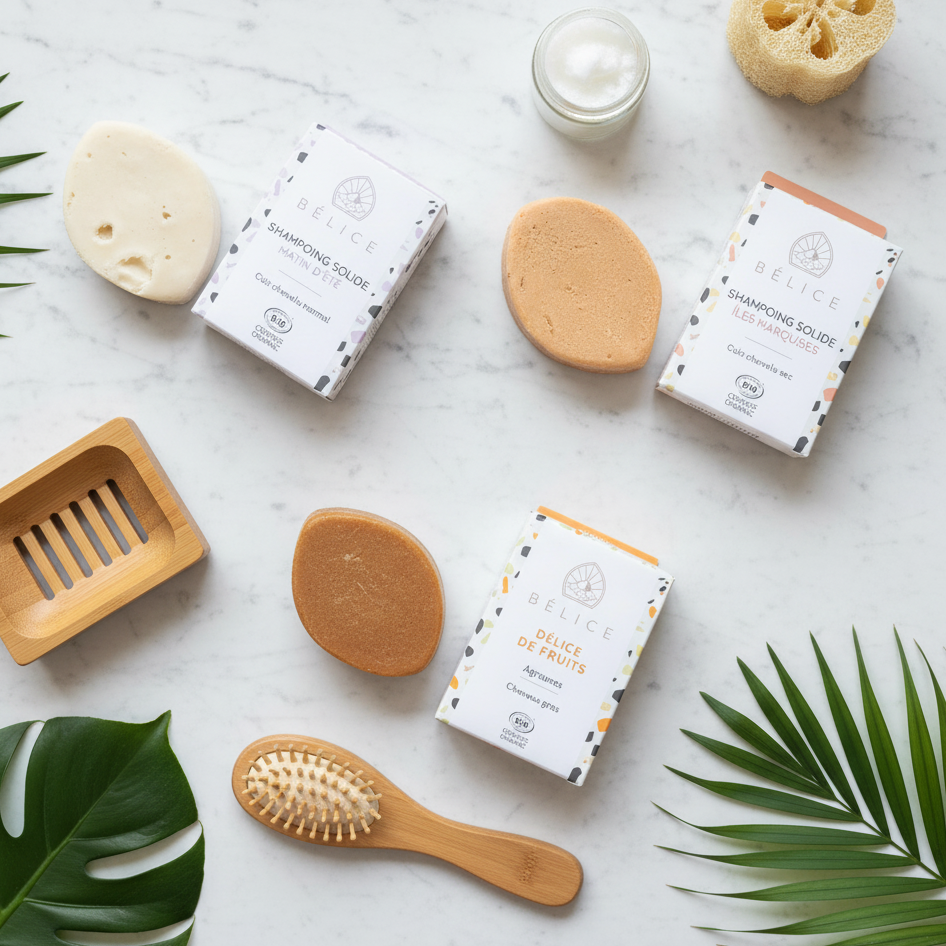 Gamme de shampoings solides bio saponifiés à froid fabriqués en France MissGreen
