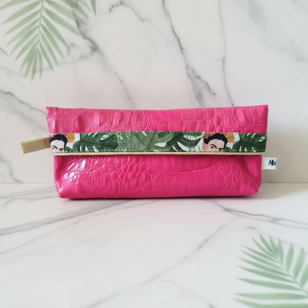 Étui-trousse multifonction en simili cuir et coton avec liseré doré élégant - Fushia  /Frida| MissGreen