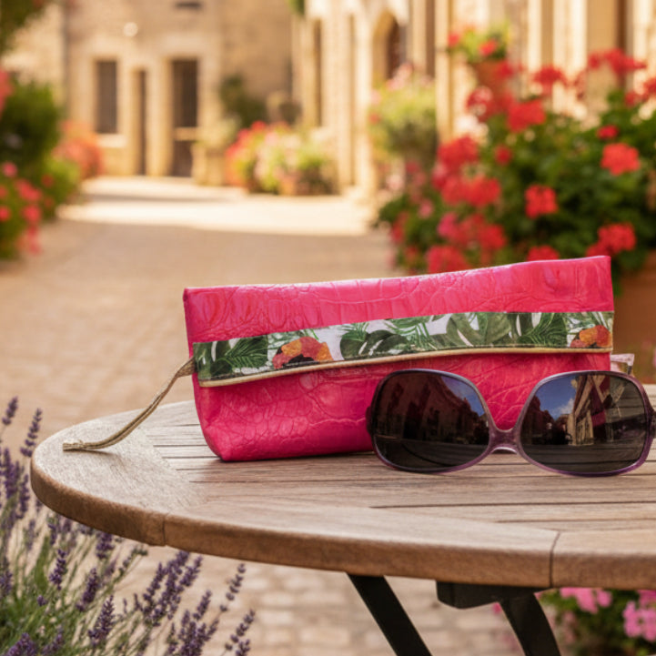 Étui-trousse multifonction en simili cuir et coton avec liseré doré élégant - Fushia  / Frida | MissGreen