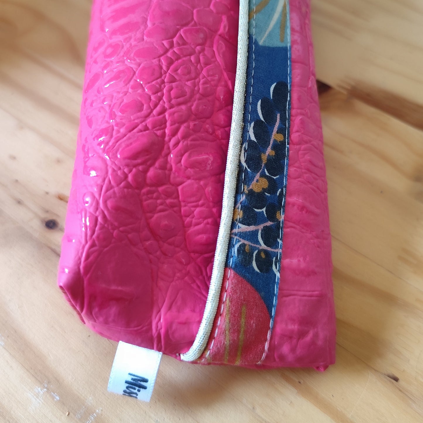Étui-trousse multifonction en simili cuir et coton avec liseré doré élégant - Fushia  / Tropical bleu | MissGreen