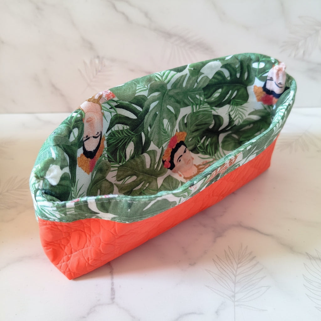 Étui-trousse multifonction en simili cuir et coton avec liseré doré élégant - Orange / Frida | MissGreen