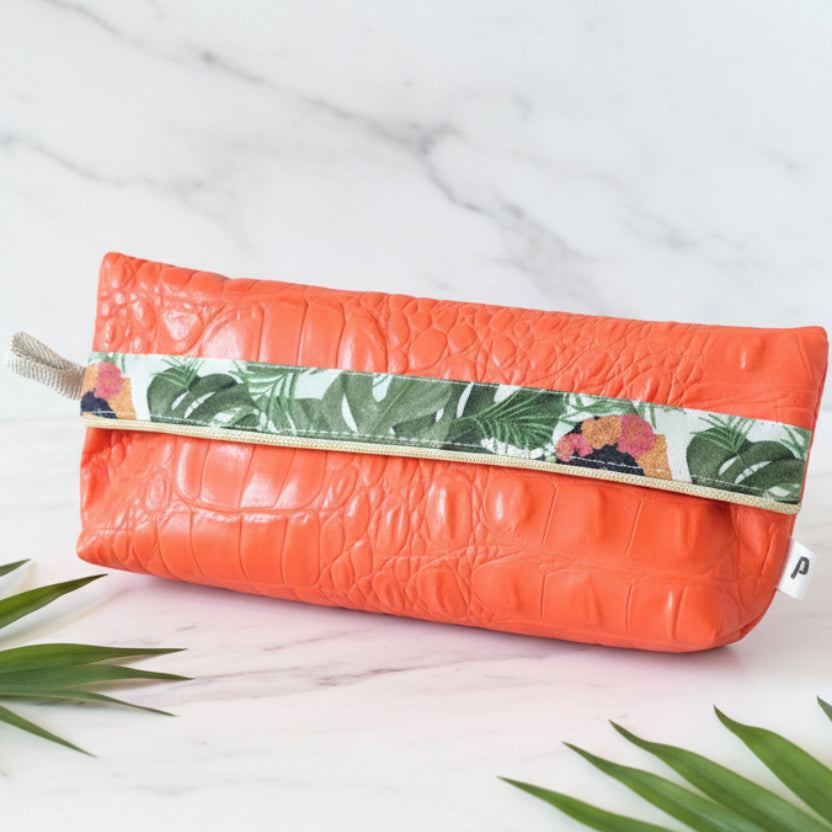 Étui-trousse multifonction en simili cuir et coton avec liseré doré élégant - Orange / Frida | MissGreen