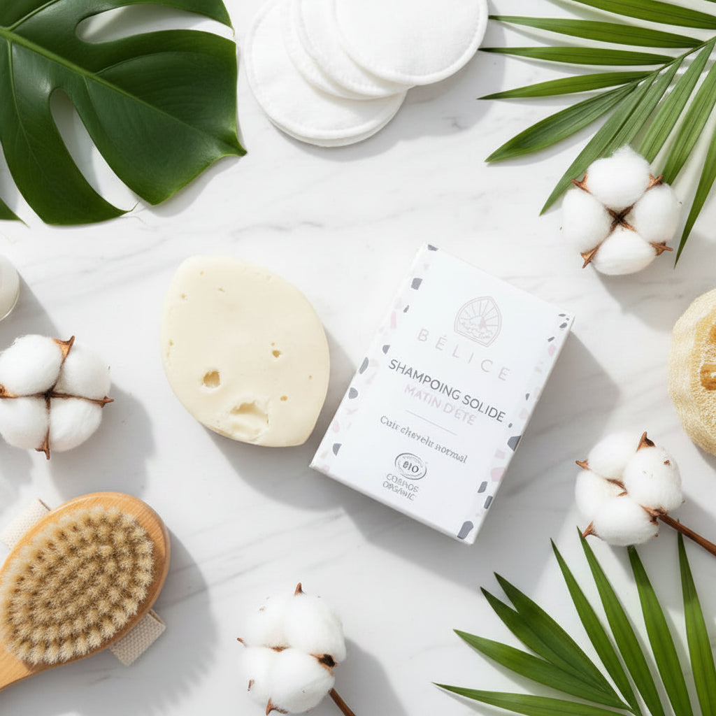 Shampoing solide bio Matin d'Eté pour cheveux normaux parfum fleur de coton