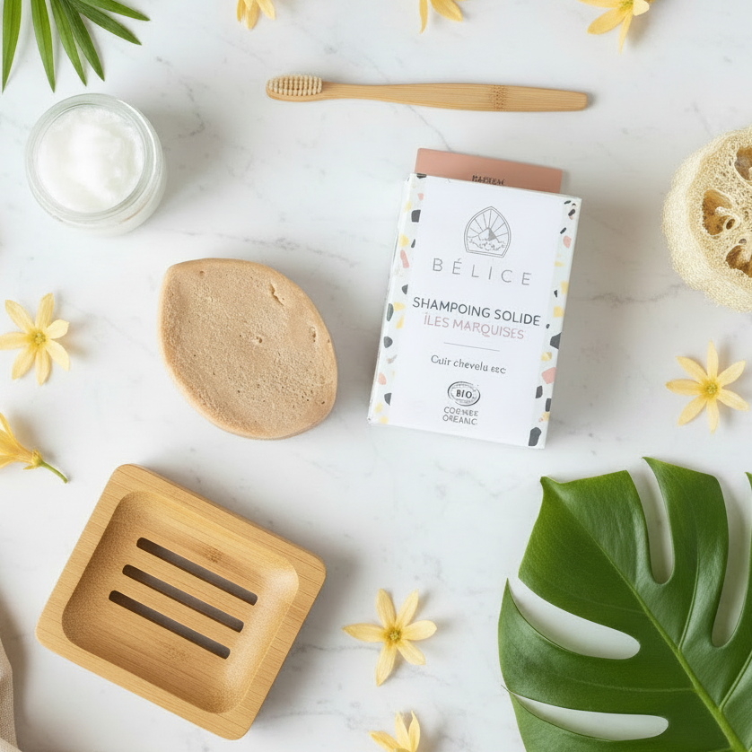 Shampoing solide naturel Îles Marquises nourrissant pour cheveux secs