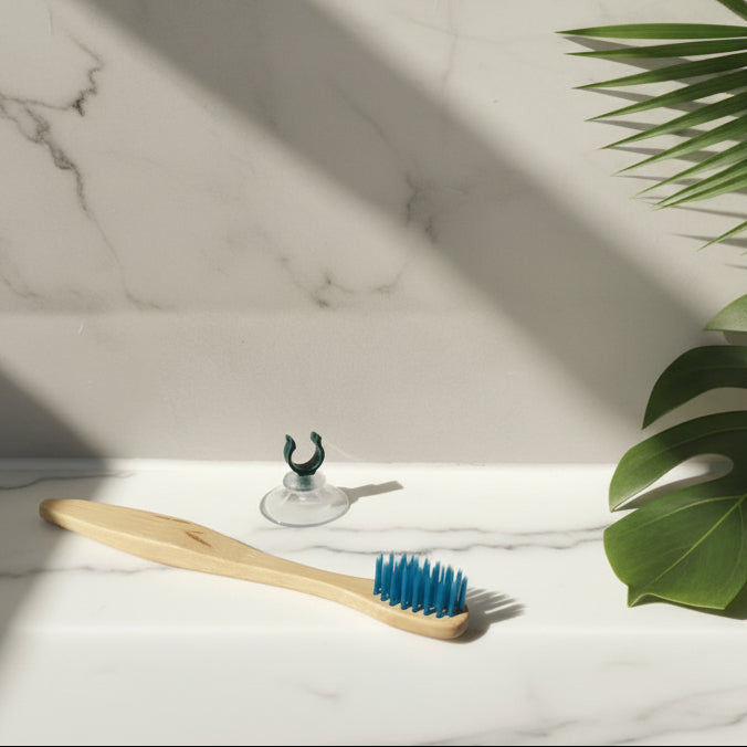 Support ventouse a clip vert fonce et translucide pour brosse a dents MissGreen