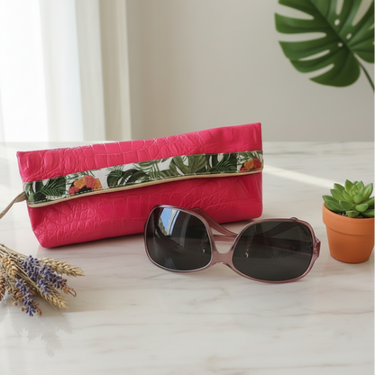 Étui-trousse multifonction en simili cuir et coton avec liseré doré élégant - Fushia  / Frida | MissGreen